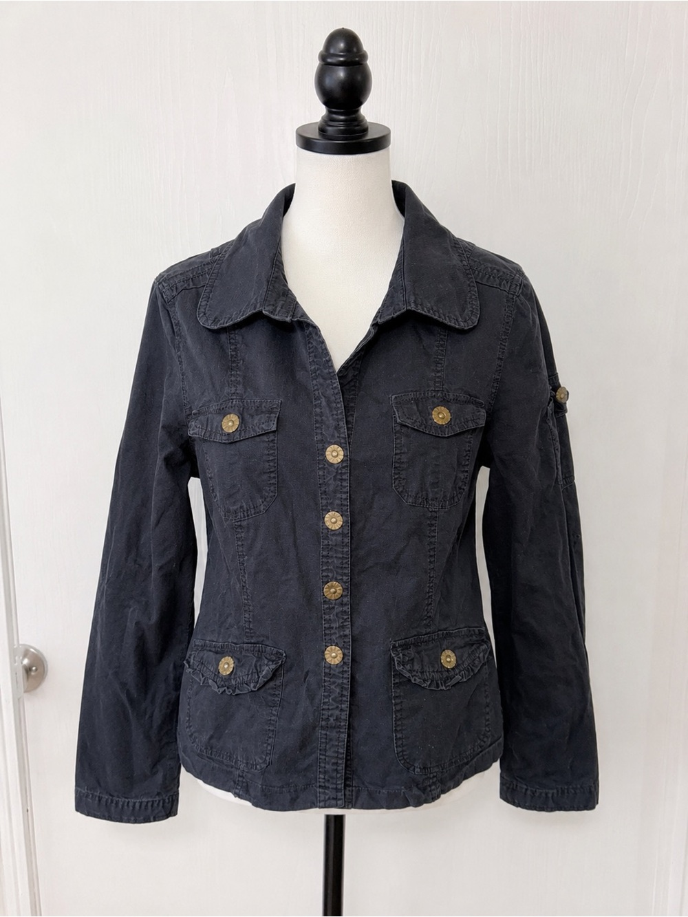 Keren Hart Women’s Black Utility Safari Jacket Button Front Size Small